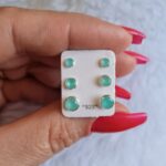 Trio de brincos em prata 925 zircônia embutida azul leitoso - Imagem 2