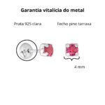Brinco De Prata 925 Tarraxa Baby Com Zircônia Turmalina rosa 3,5 mm - Imagem 3
