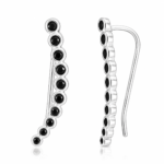 Brinco de prata 925 ear cuff bolinhas com zircônias preta 2,2 cm