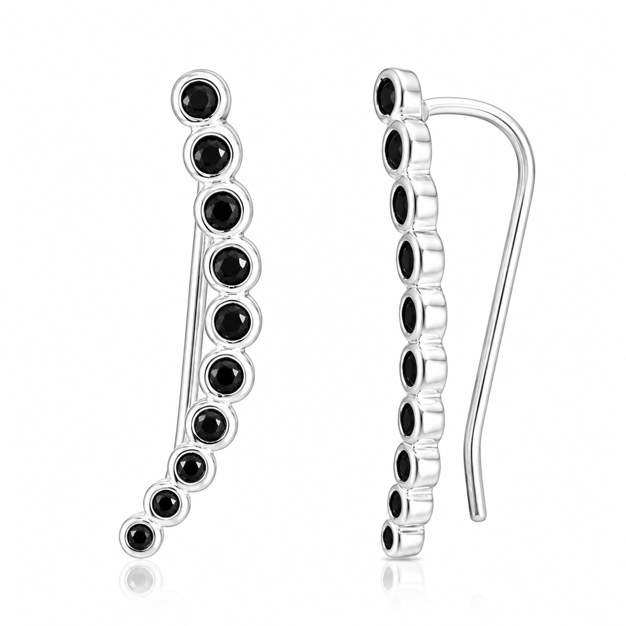 7692-Brinco-prata-925-ear-cuff-bolinhas-zircônias-prata-2,2cm Brinco de prata 925 ear cuff bolinhas com zircônias preta 2,2 cm - Imagem 1