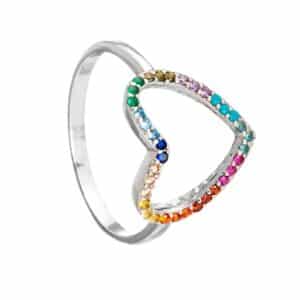 Anel de Coração Vazado Cravejado Colorido