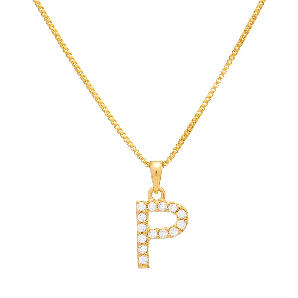 Colar Letra P Cravejada Banhado a Ouro