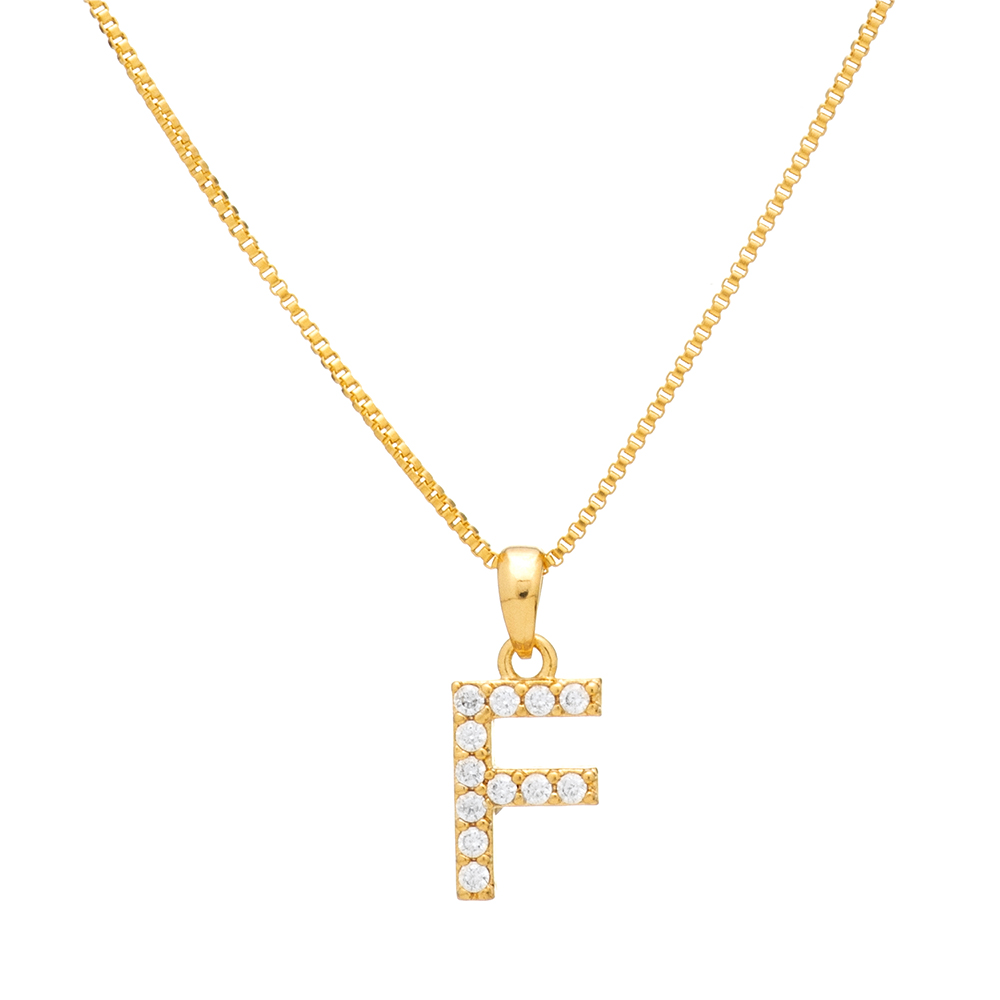 Colar Letra F Cravejada Banhado a Ouro