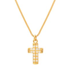 Colar Pingente Cruz Cravejado Banhado a Ouro