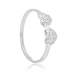 Anel de Prata Aberto Corações Cravejados