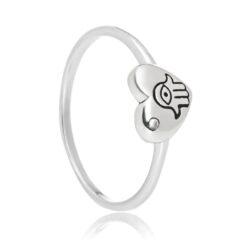 Anel de Prata Coração com Mão de Fátima
