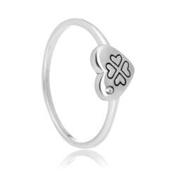 Anel de Prata Coração com Trevo