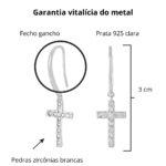 Brinco de prata 925 gancho com pingente cruz cravejado 3,0 cm - Imagem 3