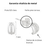 Brinco de prata 925 meia argola mini aro central com zircônias brancas 7 mm - Imagem 2