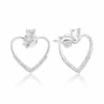 Brinco de prata 925 coração vazado cravejado e zircônia gota 1,5 cm