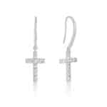 Brinco de prata 925 gancho com pingente cruz cravejado 3,0 cm