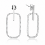 Brinco de prata 925 retangular cravejado base palito 3,4 cm