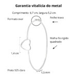 Bracelete de prata 925 oval liso coração vazado com fecho trava - Imagem 4