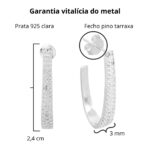 Brinco de prata 925 J cravejado com zircônias brancas 2,4 cm - Imagem 2