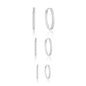 Trio de Argolas em Prata Cravejado Fino