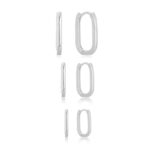 Trio de Argolas Oval em Prata