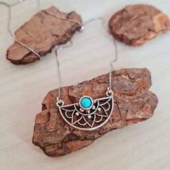 Colar de prata 925 boho meia mandala turquesa envelhecido 45 cm