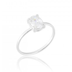 Anel de Prata Zircônia Cristal Oval