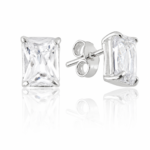 Brinco de prata 925 zircônia retangular cristal 8 mm