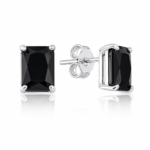 Brinco de prata 925 zircônia retangular preta 8 mm