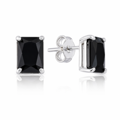 Brinco de prata 925 zircônia retangular preta 8 mm