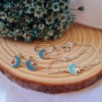 Conjunto de prata infantil lua azul com duas estrelas