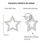 Brinco de prata 925 estrela vazada cravejada de zircônias - Imagem 3