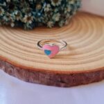 Conjunto de prata infantil coração rosa com azul - Imagem 3