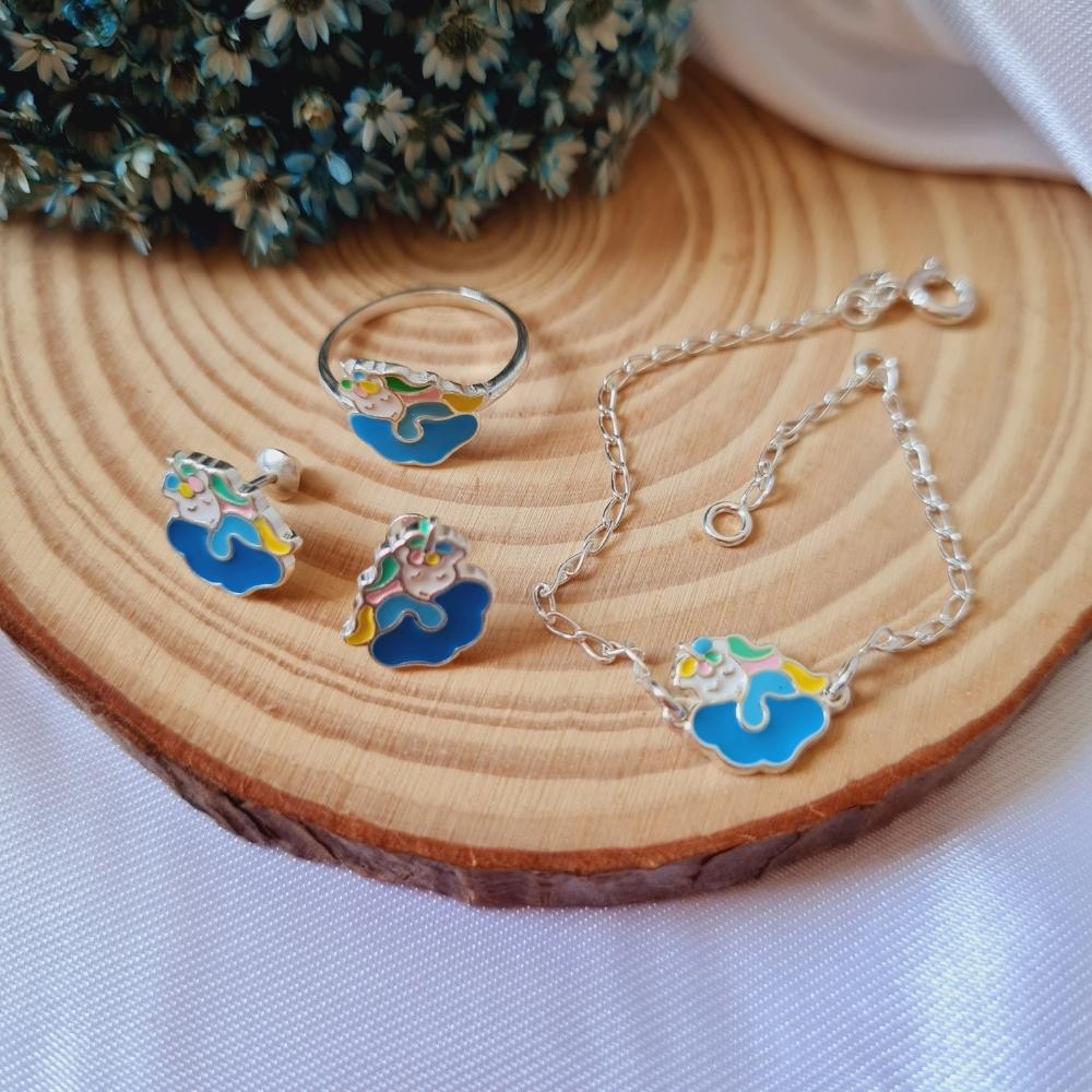 4eb225cc8f80da3f5491c718bc118345.jpg Conjunto de prata infantil unicórnio - Imagem 1