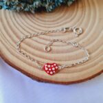 Conjunto de prata infantil coração com bolinhas brancas - Imagem 4