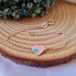 Conjunto de prata infantil coração rosa com azul - Imagem 4