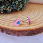 Conjunto de prata infantil coração rosa com azul - Imagem 2