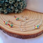 Conjunto de prata infantil borboleta colorida