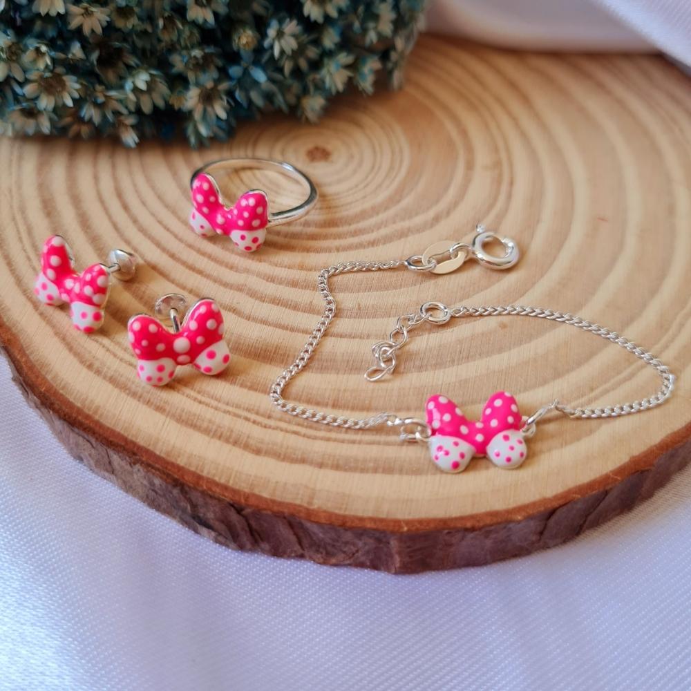 bedff14d8ce37a799a6462a32fc3d123.jpg Conjunto de prata infantil laço pink - Imagem 1