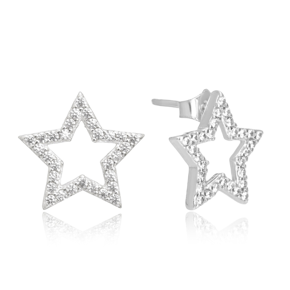 brinco-de-prata-estrela-vazada-cravejada Brinco de Prata Estrela Cravejada