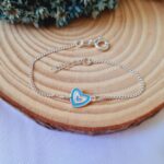 Conjunto de prata infantil coração azul e branco - Imagem 4