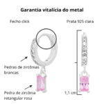 Brinco de prata 925 argola pequena cravejada zircônia retangular rosa pendurada - Imagem 4