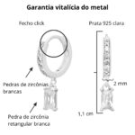 Brinco de prata 925 argola pequena cravejada zircônia retangular cristal pendurada - Imagem 4