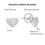 Brinco de prata 925 coração cravejado com zircônias cristal - Imagem 4