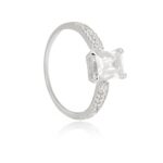 Anel de Prata Zircônia Retangular