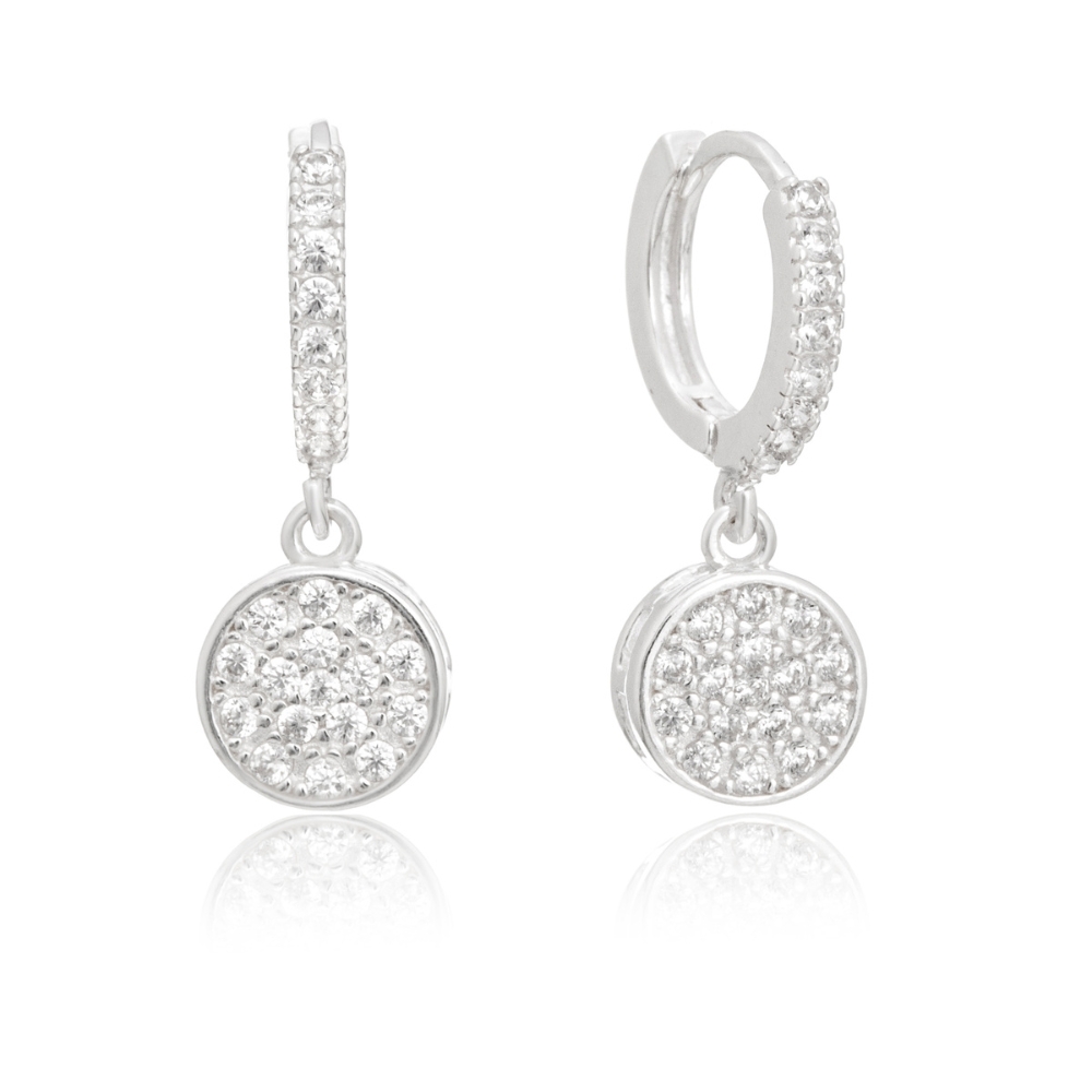 brinco-de-prata-argola-pequena-cravejada-chuveirinho-maior-pendurado Argola de Prata Pingente Redondo Cravejado