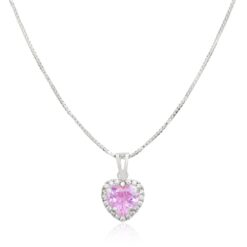 Colar de Prata Coração Rosa