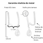 Brinco de prata 925 aro duplo cravejado e zircônia gota pendurada - Imagem 3