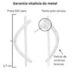 Brinco de prata 925 palito com curvatura cravejada com zircônias - Imagem 4