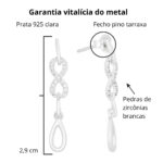 Brinco de prata 925 infinito cravejado e gota vazada lisa - Imagem 4