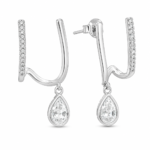 Brinco de prata 925 aro duplo cravejado e zircônia gota pendurada