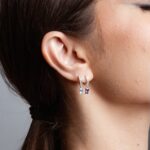 Brinco de prata 925 argola pequena cravejada zircônia retangular cristal pendurada - Imagem 3