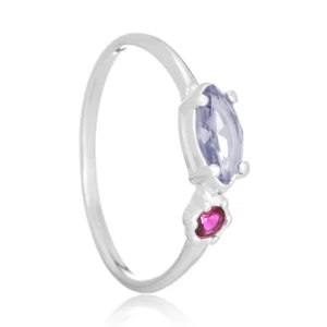 Anel de prata zircônia navete ametista e rubi