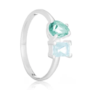 Anel de prata zircônias azul e verde