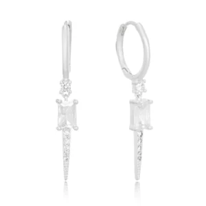 Brinco de prata argola lisa com zircônia retangular